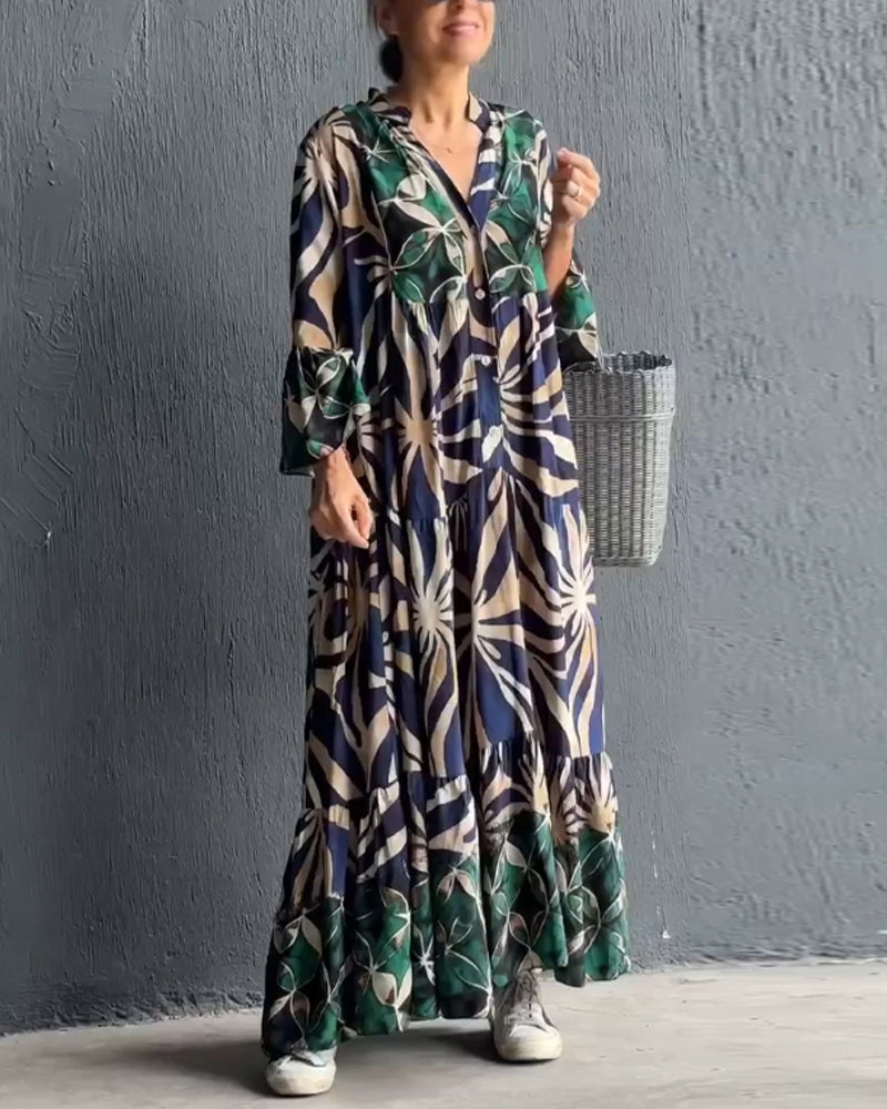 Vestido largo estampado holgado de manga larga