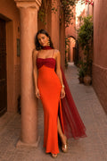 Vestido Largo Drapeado Bicolor