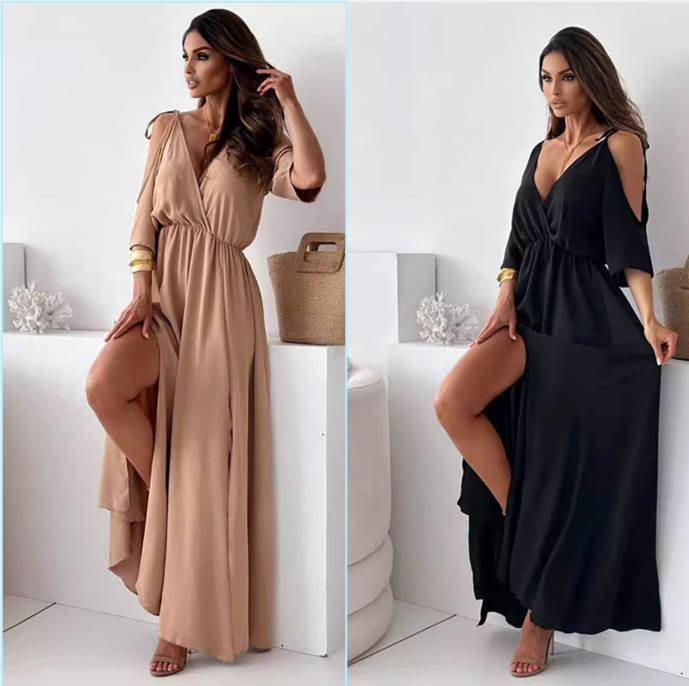 Greta™ | Vestido elegante con escote en V y abertura lateral