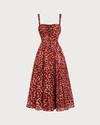 Valentina vestido midi lencero floral burdeos con tirantes