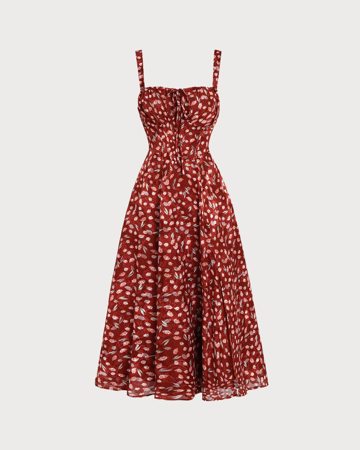 Valentina vestido midi lencero floral burdeos con tirantes