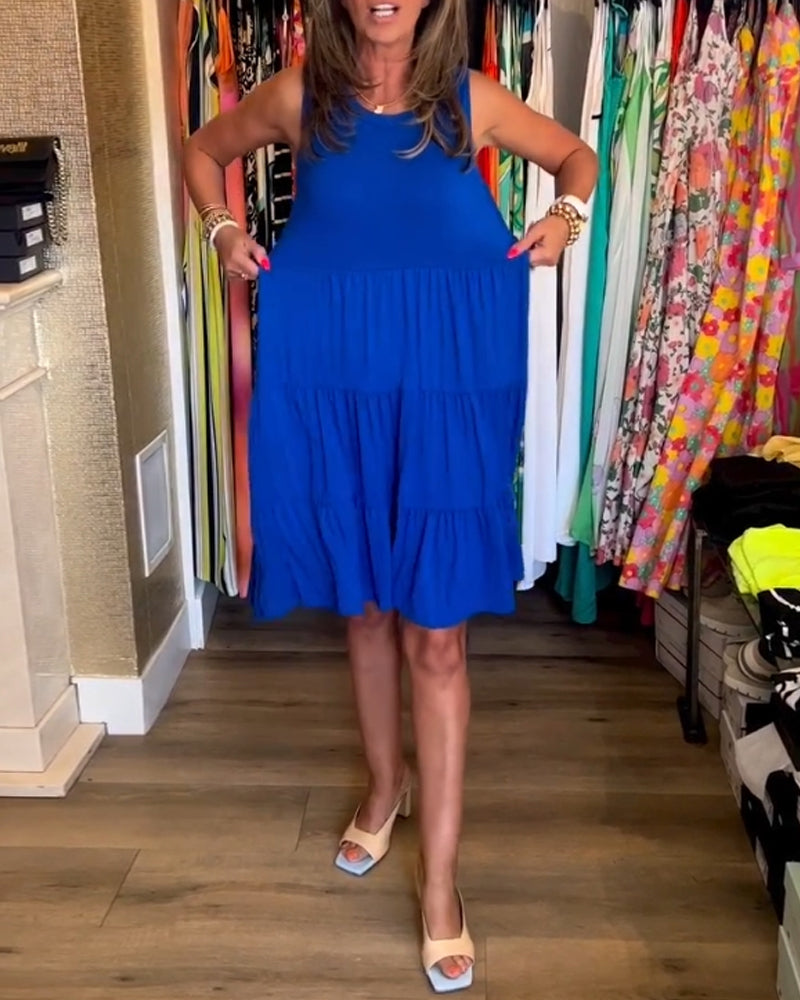 Vestido corto plisado sin mangas
