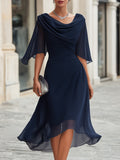 Marina™ | Vestido midi de gasa con cuello drapeado y fruncido lateral