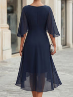 Marina™ | Vestido midi de gasa con cuello drapeado y fruncido lateral