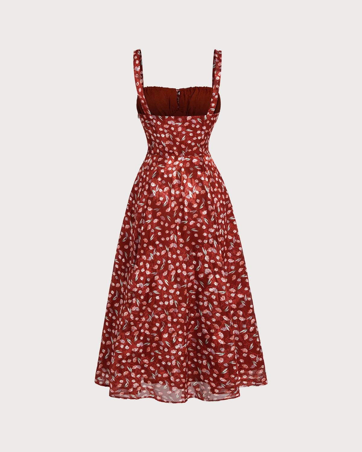 Valentina vestido midi lencero floral burdeos con tirantes