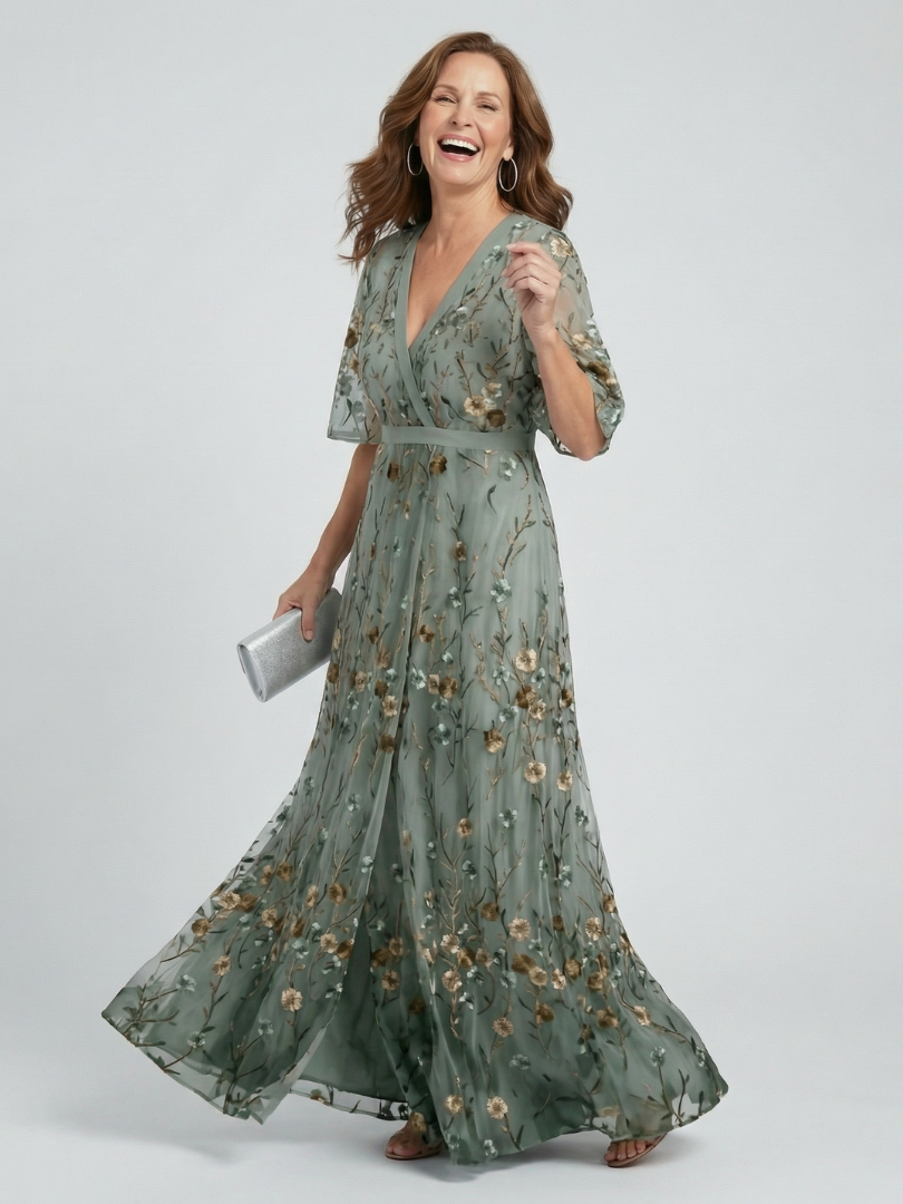 Selora vestido midi floral con cuello halter en verde salvia - vista frontal