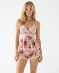 Pijama babydoll de satén floral con encaje