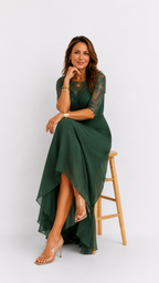 Vestido midi elegante con detalles de encaje