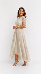 Vestido midi elegante con detalles de encaje