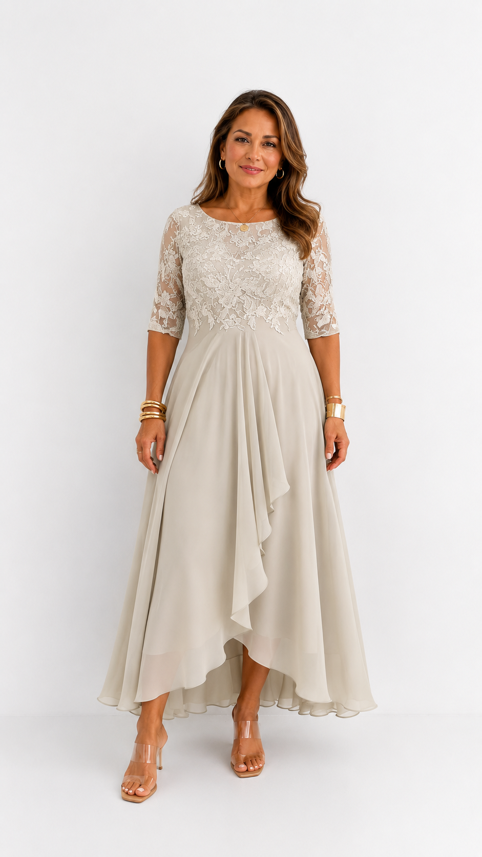 Vestido midi elegante con detalles de encaje