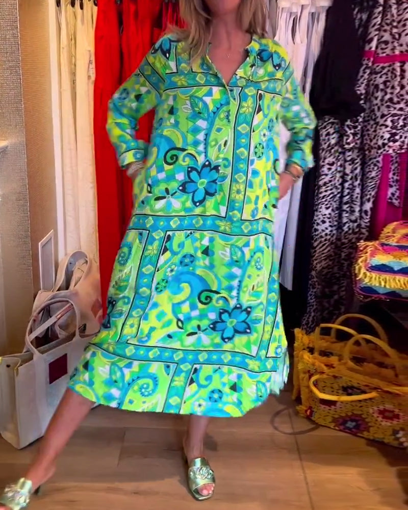 Vestido midi holgado estampado con bolsillos