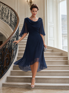 Marina™ | Vestido midi de gasa con cuello drapeado y fruncido lateral