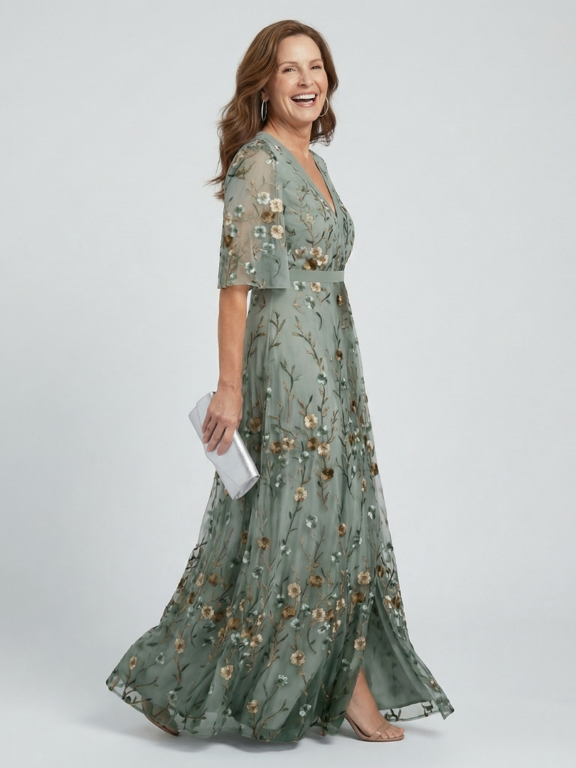 Selora vestido midi floral con cuello halter en verde salvia - detalle