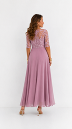 Vestido midi elegante con detalles de encaje