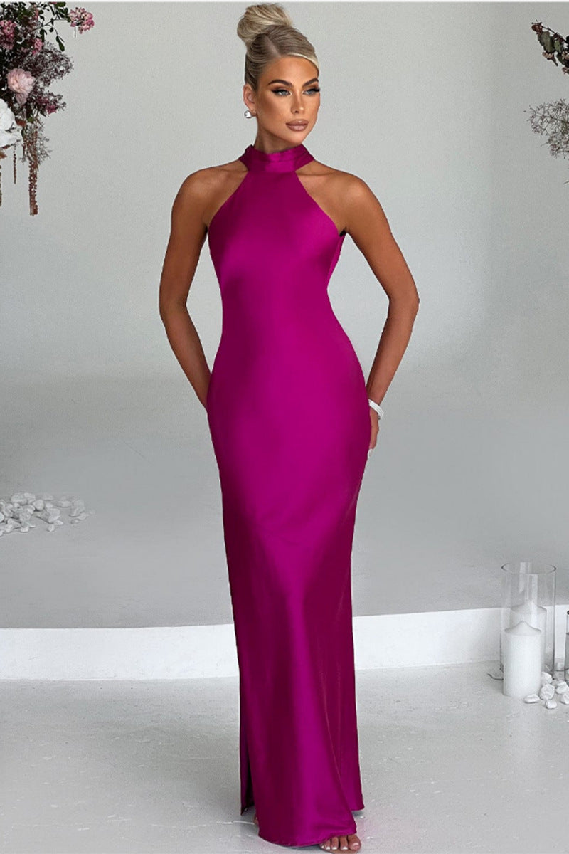 Carlota - Elegante vestido largo de satén con escote halter - vista 3