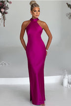 Carlota - Elegante vestido largo de satén con escote halter - vista 8