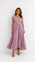 Vestido midi elegante con detalles de encaje