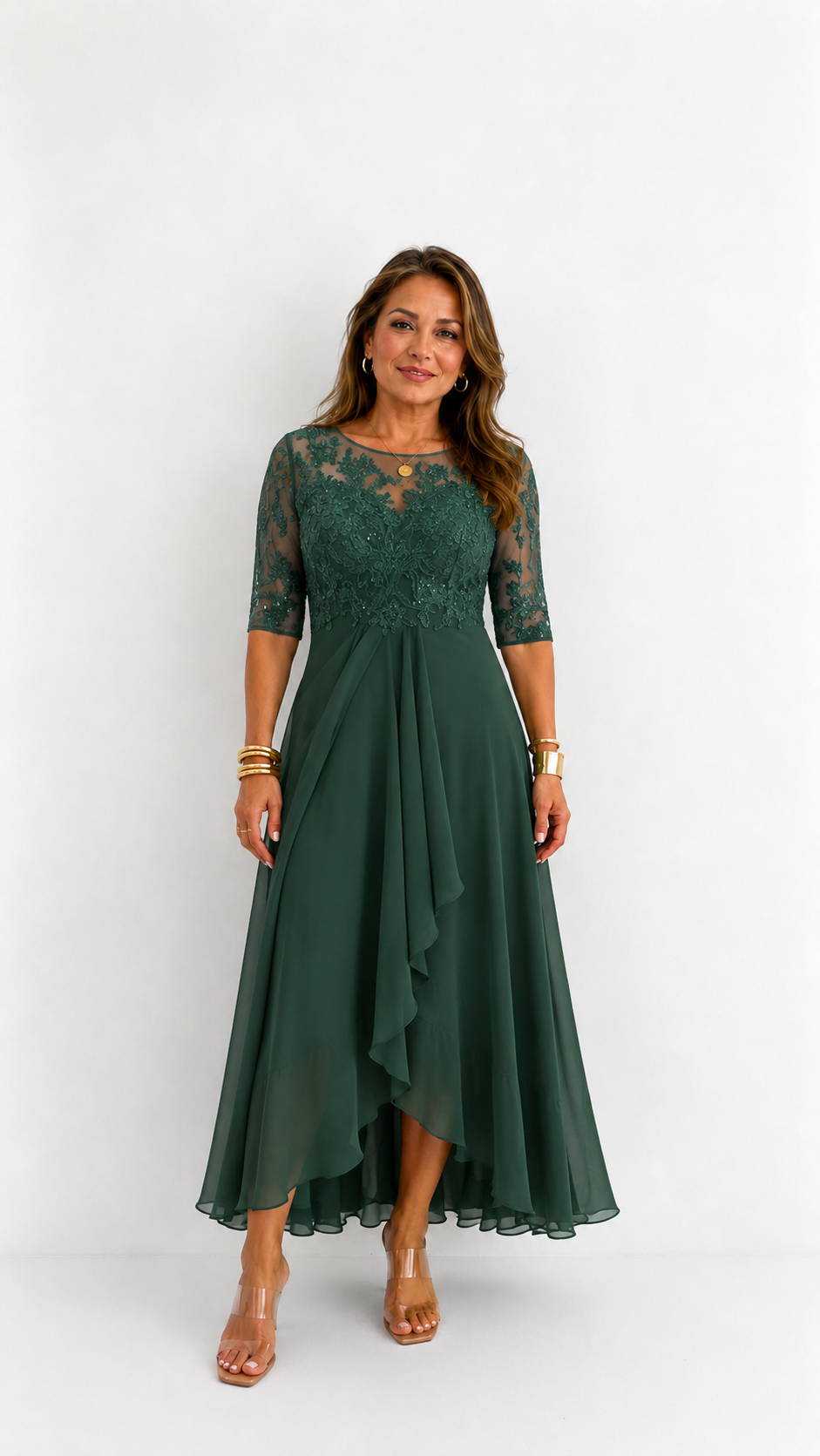 Vestido midi elegante con detalles de encaje
