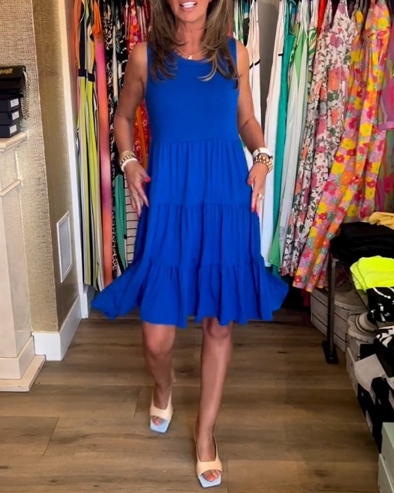 Vestido corto plisado sin mangas