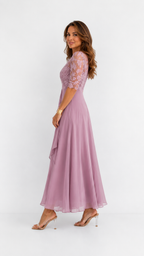 Vestido midi elegante con detalles de encaje