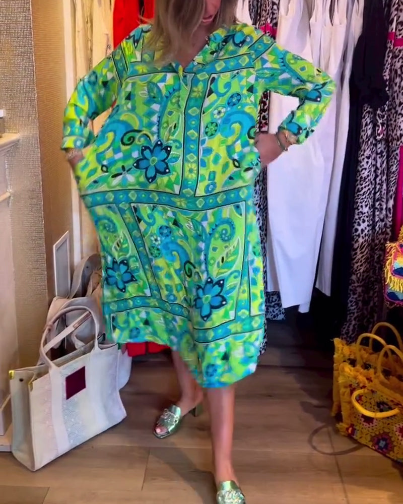 Vestido midi holgado estampado con bolsillos
