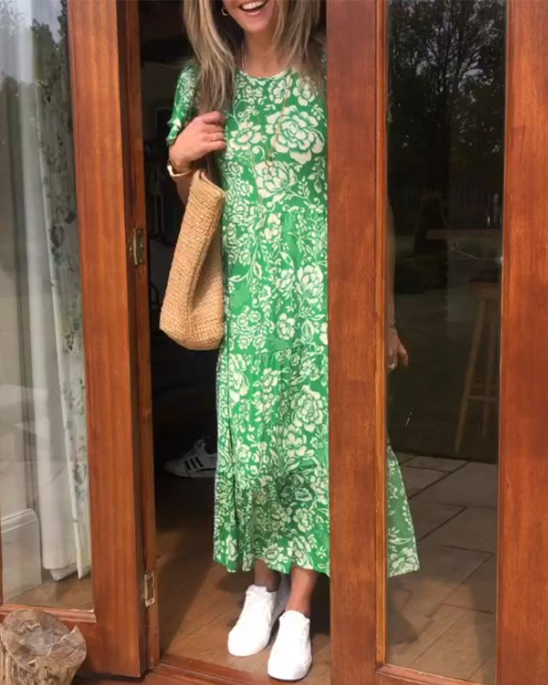 Vestido midi estampado con mangas de volante