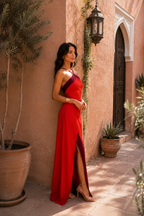 Vestido largo halter con abertura - vista 4