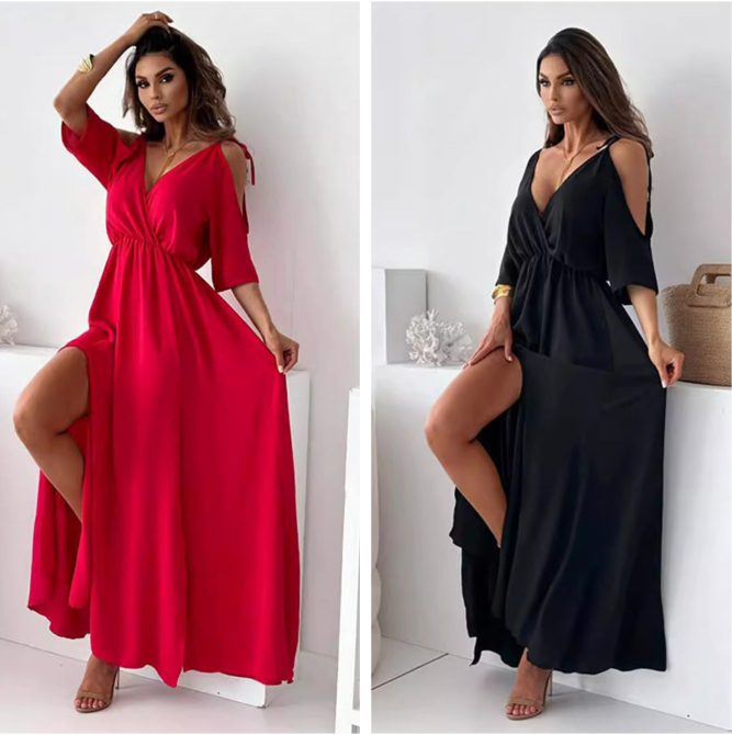 Greta™ | Vestido elegante con escote en V y abertura lateral