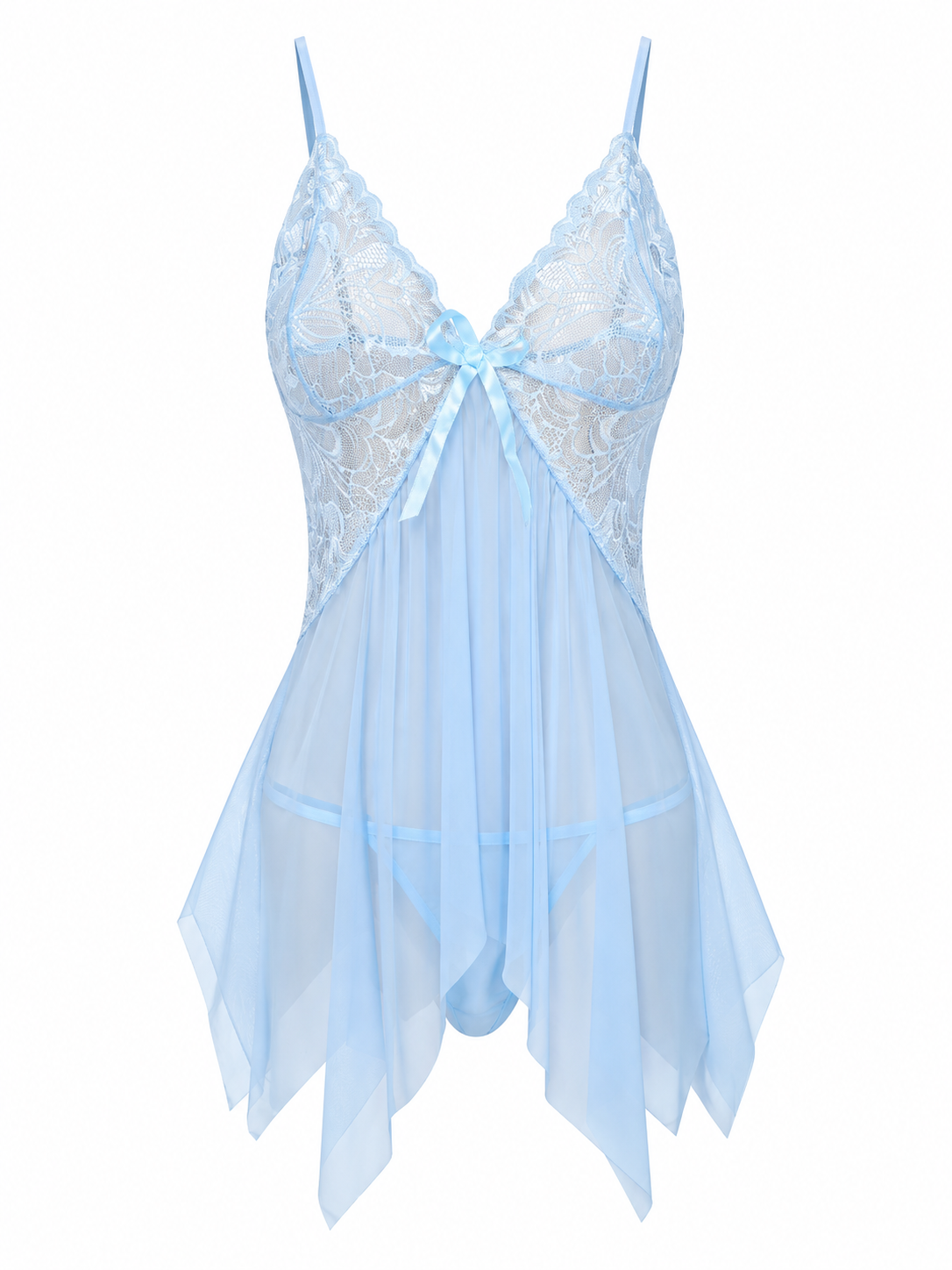 Babydoll de encaje con bajo asimétrico y tanga