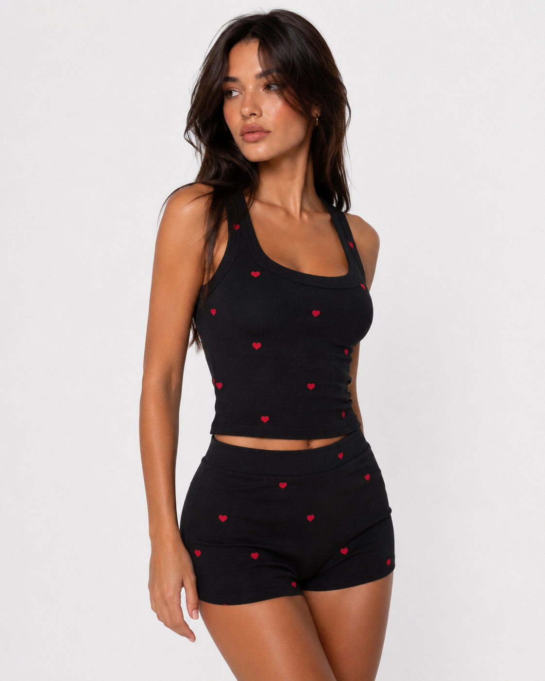 Pijama de canalé con estampado de corazones