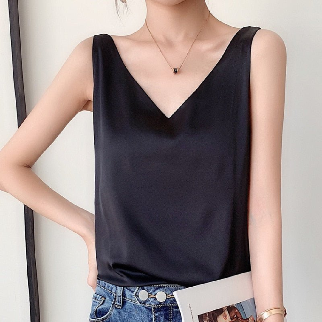 Cecilia™ | Top drapeado sin mangas con cuello pico