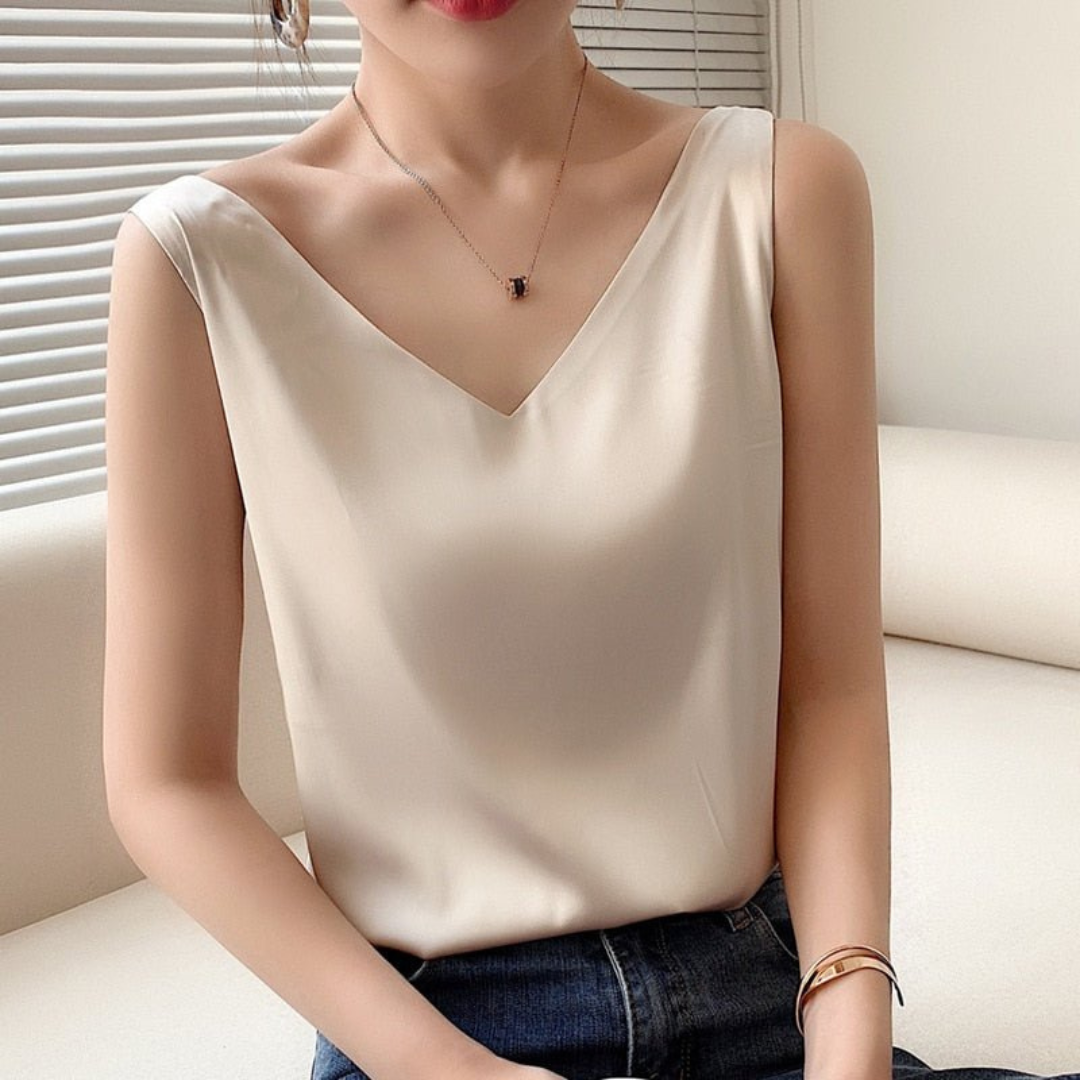 Cecilia™ | Top drapeado sin mangas con cuello pico