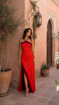 Vestido largo halter con abertura