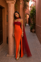 Vestido Largo Drapeado Bicolor - vista 4