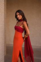 Vestido Largo Drapeado Bicolor - vista 3