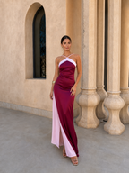 Vestido largo satinado con escote cruzado - vista 4