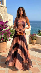 Vestido Toledo Estampado Naranja y Marrón - vista 2