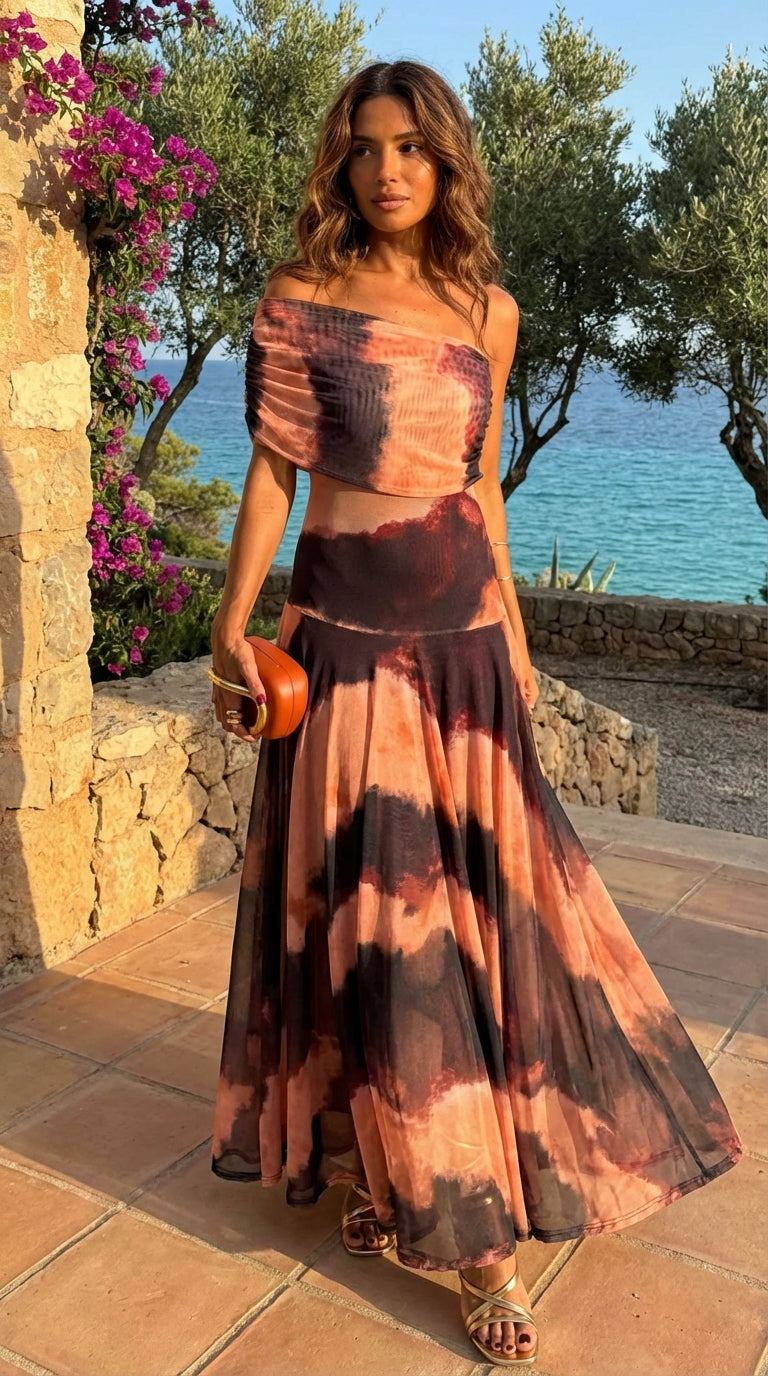 Vestido Toledo Estampado Naranja y Marrón