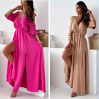 Greta™ | Vestido elegante con escote en V y abertura lateral