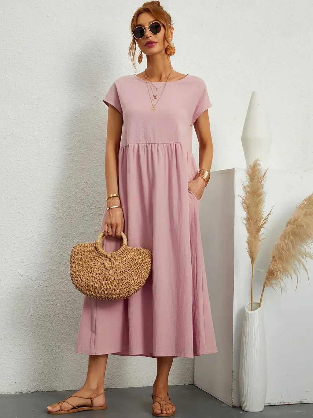 Catalina - Vestido midi fluido de algodón y seda - vista 10