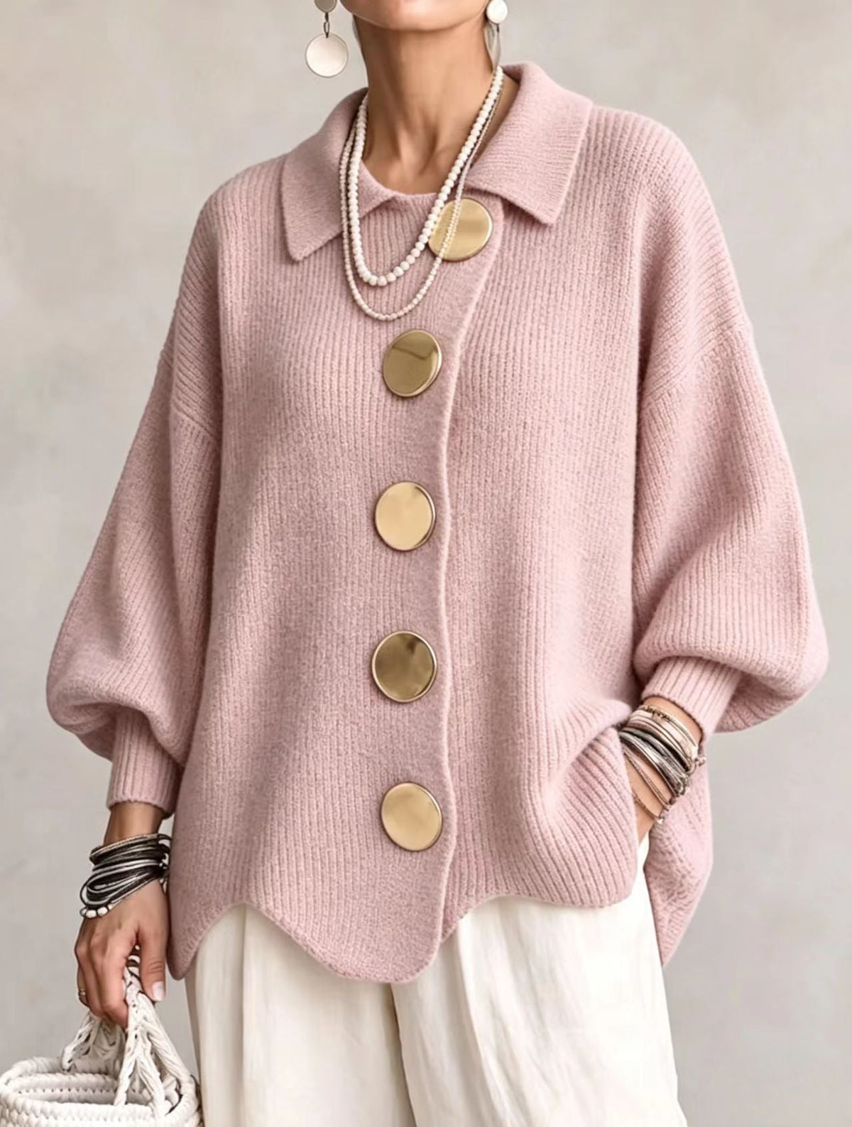Victoria | Cárdigan oversized con grandes botones dorados