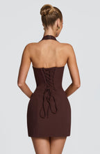 Charlotte minivestido corsé color ciruela - detalle