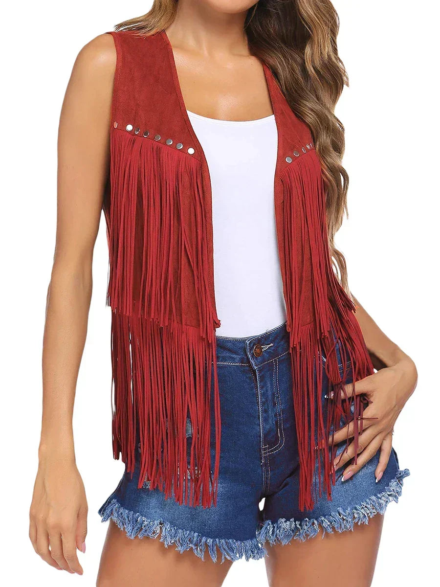 Hannah™ | Chaleco de ante sintético con flecos estilo western