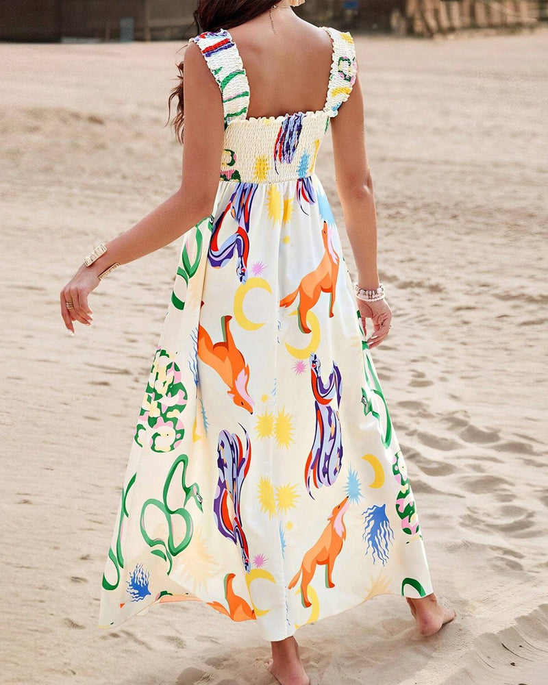 Vestido midi sin mangas con estampado animal multicolor