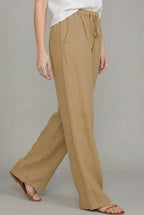 Mabel™ | Pantalón de lino ancho con cintura elástica y cordón