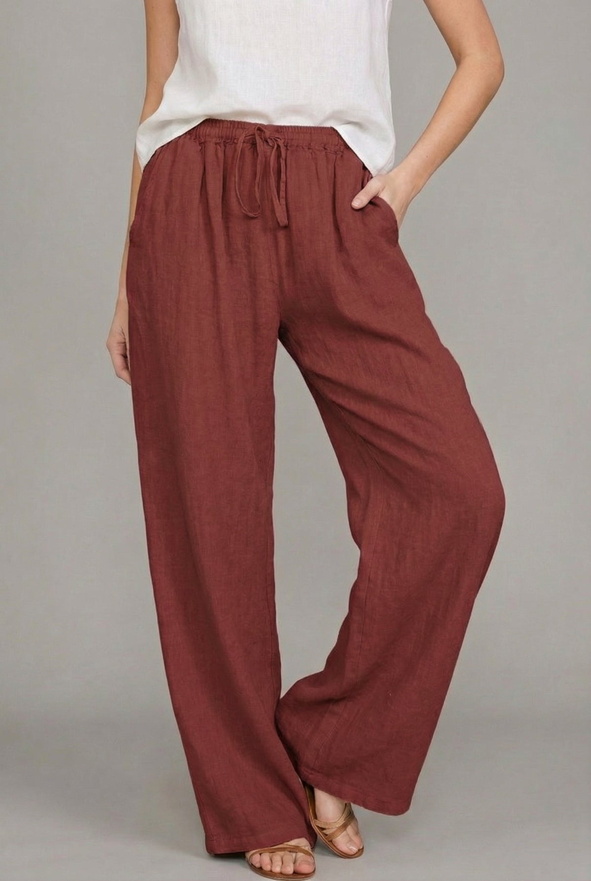 Mabel™ | Pantalón de lino ancho con cintura elástica y cordón