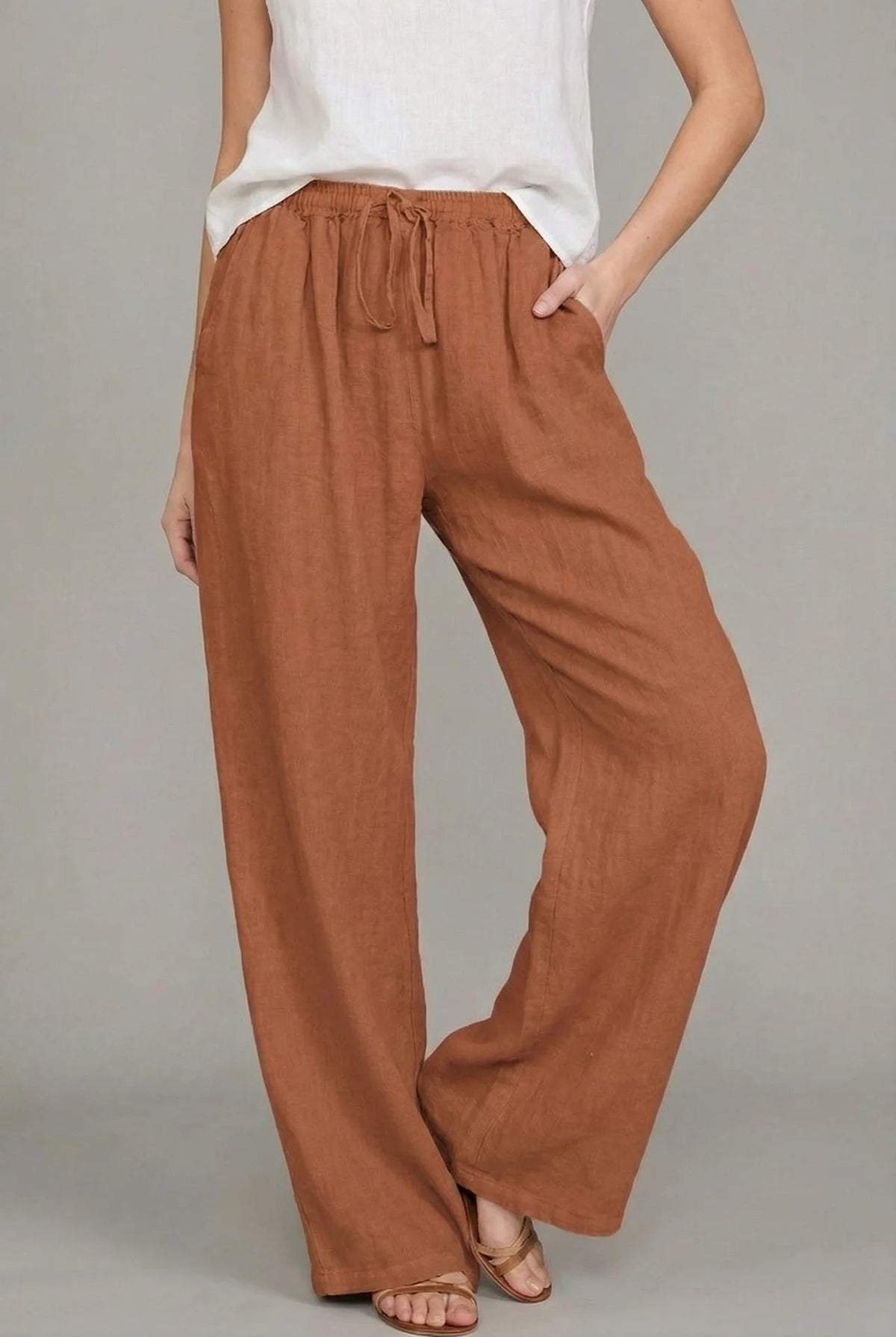 Mabel™ | Pantalón de lino ancho con cintura elástica y cordón
