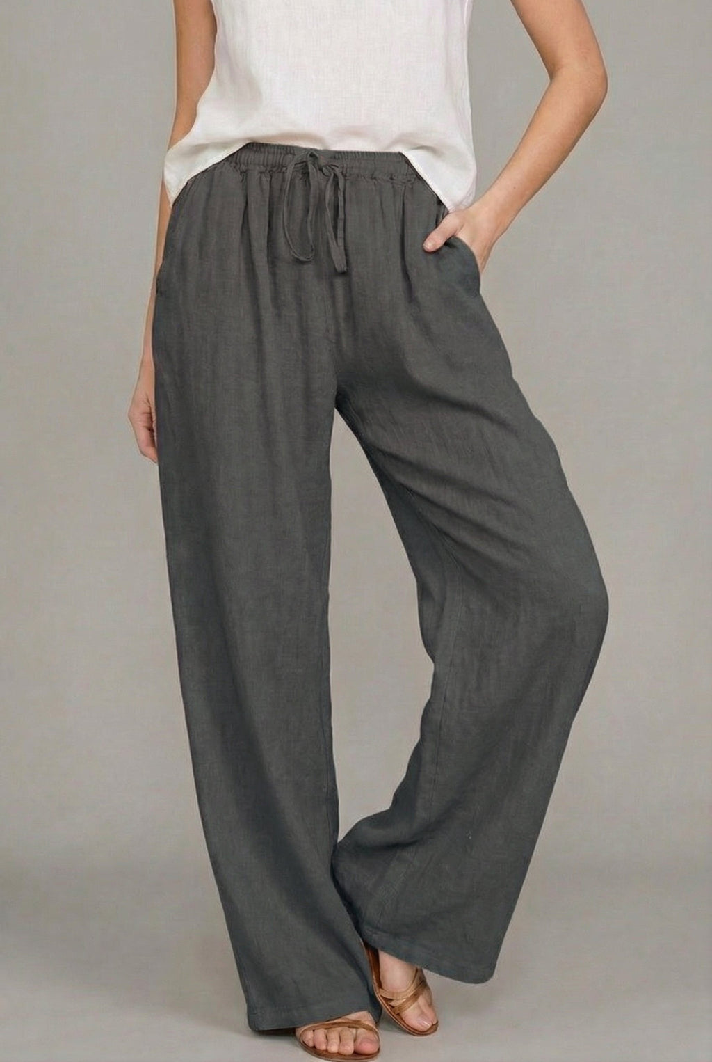 Mabel™ | Pantalón de lino ancho con cintura elástica y cordón