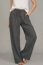 Mabel™ | Pantalón de lino ancho con cintura elástica y cordón