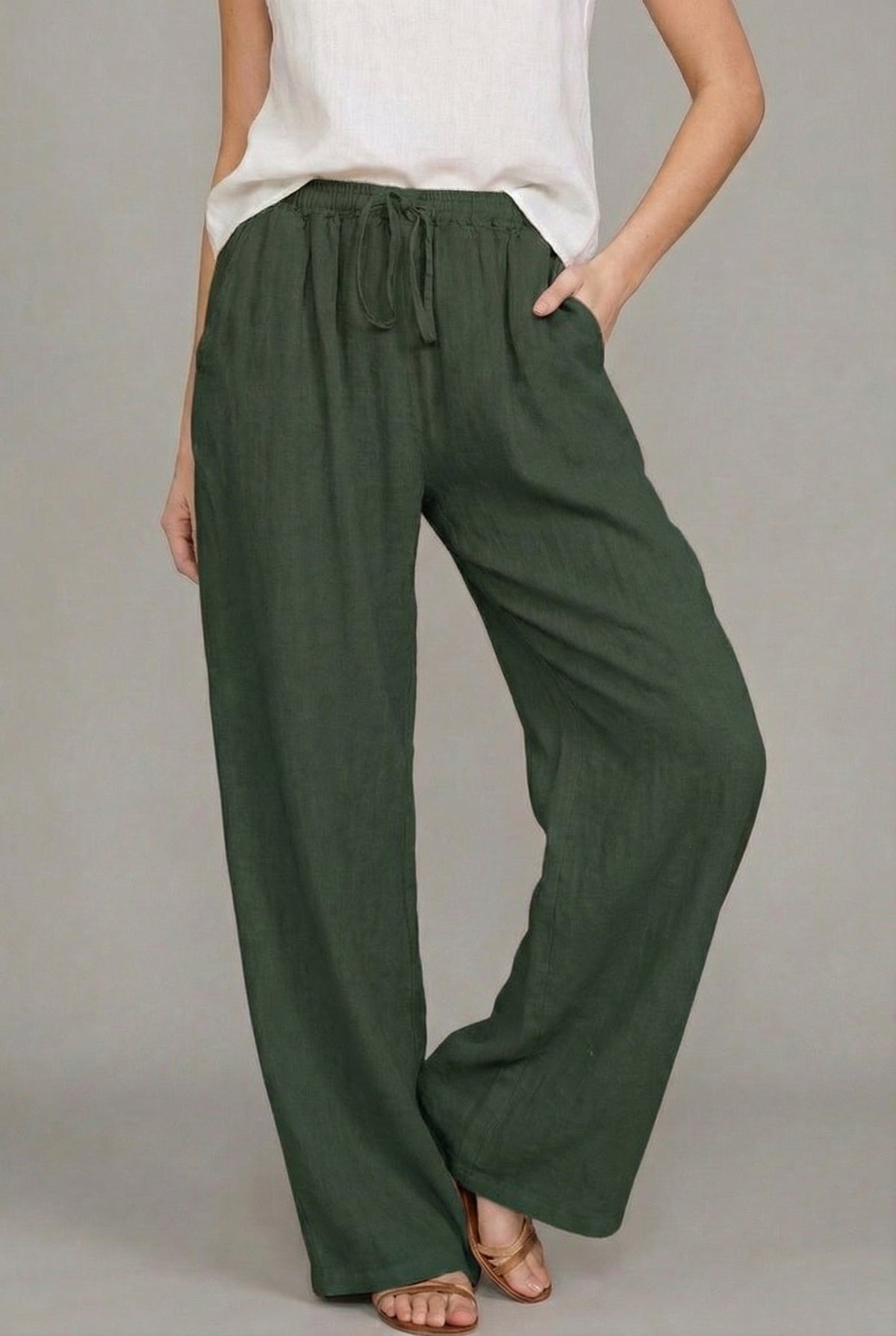 Mabel™ | Pantalón de lino ancho con cintura elástica y cordón